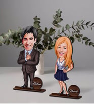 BK Gift Kişiye Özel Sevgili Karikatürlü Ahşap Biblo Seti Model-4