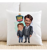 Kişiye Özel Havalı Baba ve Oğlu Karikatürlü Yastık