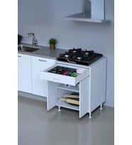 Eliusta Nehir 60 cm Mutfak Dolabı Çok Amaçlı Ankastre Set Ocak Dolabı 60x88x48 cm Raflı 2 Bölmeli Dolap (Beyaz)