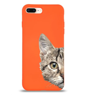 Apple iPhone 7 Plus Uyumlu Lansman Kılıf Catface Tasarımlı İçi Kadife Kapak-Turuncu (Şeffaf)