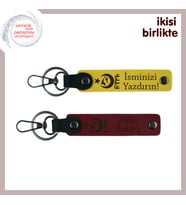 Eşine Verilebilecek Yıldönümü Armağanı, Ayyıldız Kurt Göktürklü Deri Anahtarlık x2, Sarı-Bordo
