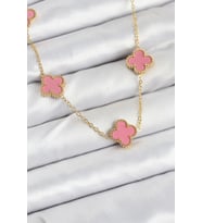 316L Çelik Zincir Gold Pembe Renk Yonca Kadın Kolye 5886