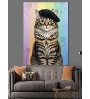 Ressam Şapkalı Kedi Resmi Dekoratif Kanvas - Mdf Ahşap Tablo