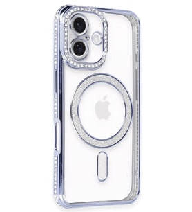 iPhone 16 Kılıf Joke Simli Magneticsafe Kılıf - Mavi