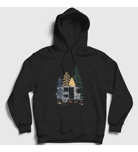Presmono Unisex Siyah Caravan Camper Kamp Kapüşonlu Sweatshirt 370611tt