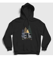 Presmono Unisex Siyah Caravan Camper Kamp Kapüşonlu Sweatshirt 370611tt