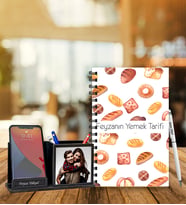 Kişiye Özel Yemek Tarifi Tasarımlı Ahşap Defter & Roller Kalem & Ahşap Mdf Kalemlik