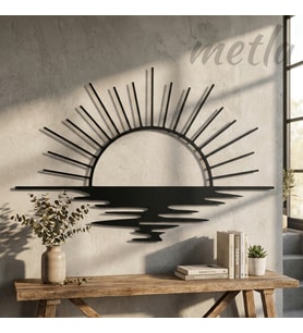 Metla Metal Deniz Üzeri Güneş Gold ve Siyah Modern Metal Duvar Tablosu Salon Ofis Lüks Hediye (Mat Siyah)