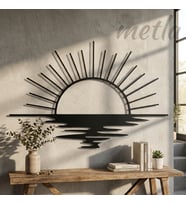 Metla Metal Deniz Üzeri Güneş Gold ve Siyah Modern Metal Duvar Tablosu Salon Ofis Lüks Hediye (Mat Siyah)