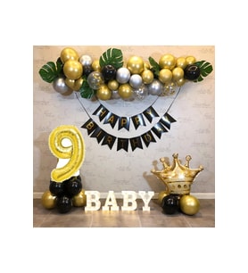 Kral Taçlı 9 Yaş Happy Bırthday Doğum Günü Seti