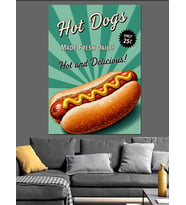 Sosisli Sandviç Hot Dog Retro Reklam Afişi  Dekoratif Kanvas - Mdf Ahşap Tablo