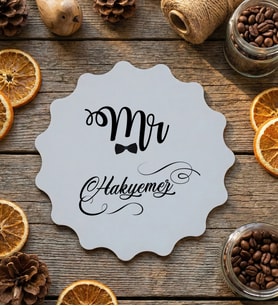Kişiye Özel Mr Soyisim Bardak Altlığı Doğum Günü Hediyesi (Bej)