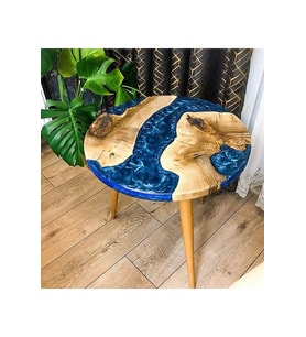 FAVdecor Yuvarlak Epoksi Nehir Sehpa, Yuvarlak Reçine Ceviz Yan Sehpa, Modern Ahşap Sehpa, Epoksi Orta Sehpa