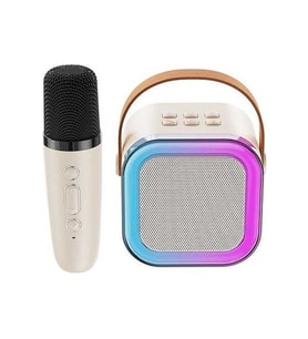 Yetişkinler Ve Çocuklar İçin Kablosuz Mikrofonlu Taşınabilir Karaoke Makinesi Bt Karaoke Beyaz/ Altın