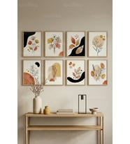 8 Parça Modern Soyut Botanik Çizimler Dekoratif Çerçeve Görünümlü Tablo Seti - Bitki ve çiçek Tema