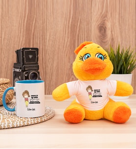 Kişiye Özel Maske İşi İyi Oldu Tasarım Esprili Peluş Civciv ve Mavi Kupa