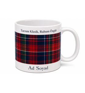 Ekose Desenli Baskılı Kupa Bardak Hediye Özel Tasarım Porselen Mug