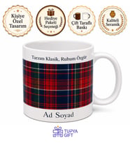 Ekose Desenli Baskılı Kupa Bardak Hediye Özel Tasarım Porselen Mug