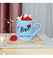 Aşk Love Tasarımlı Kişiye Özel Mavi Türk Kahvesi Fincanı