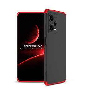 Xiaomi Redmi Note 12 Pro 5G Kılıf 3 Parça Slim Sert Silikon Kapak AYS (Siyah-Kırmızı)
