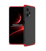 Xiaomi Redmi Note 12 Pro 5G Kılıf 3 Parça Slim Sert Silikon Kapak AYS (Siyah-Kırmızı)