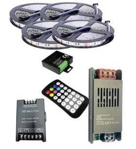 20 Metre 12V 60 Ledli RGB İç Mekan Şerit Led 20A Slim Trafo 36 A 28 Tuş RF Led Kontrol 36 A RGB Ampl
