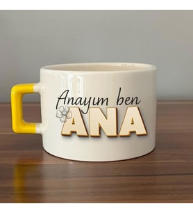 Anayım Ben Ana Baskılı Sarı Kulplu C Fincan