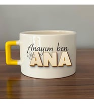Anayım Ben Ana Baskılı Sarı Kulplu C Fincan