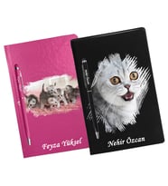 Kişiye Özel Kedi Tasarımlı İkili Defter Kalem Hediye Seti