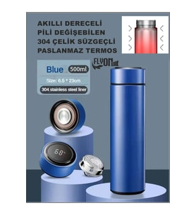 Derece Göstergeli  Çelik  Termos Pili Değişebilen Kamp,Araç,Ofis Süzgeçli Yeni Nesil Akıllı Mug