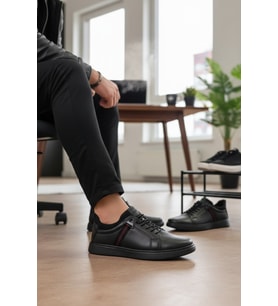 Enoch Hakiki Deri Lastikli Yazlık Kırmızı Şerit Detaylı Erkek Sneaker Ortopedik Taban
