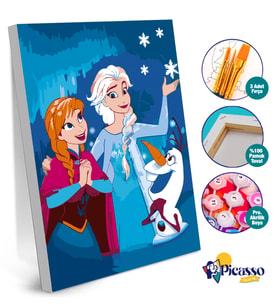 Sayılarla Boyama Çerçeveli Tuval Hobi Seti Fırça Boya Dahil Frozen