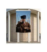 Selam Veren Atatürk Portresi Poster Bayrak Premium Raşel Kumaş ATA85 2x3m
