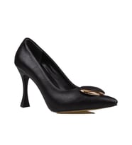 Trend Adımlar Siyah Kadın Suni Deri Tokalı Stiletto