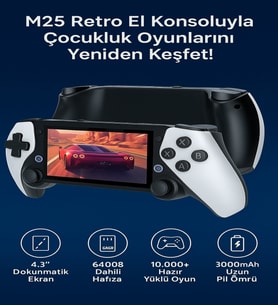 M25 Retro El Konsolu 4.3" Dokunmatik, 64GB, 10000+ Oyun, 3000mAh Batarya, Linux (Beyaz)