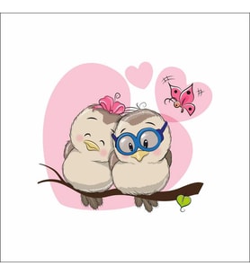 Sevimli Baykuşlar ve Kelebek Sticker Duvar Sticker 30x30 CM