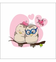 Sevimli Baykuşlar ve Kelebek Sticker Duvar Sticker 30x30 CM