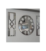 Dekoratif Hediyelik Aynalı Pleksiglass Gümüş Tablo Duvar Saati 3'lü Set 40x40 cm