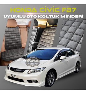 Honda Civic FB7 Antrasit Renk Tay Tüyü Cepli & Terletmez Sırtlı Oto Koltuk Minder Seti - Koltuk Koruma Kılıfı (ÖN & ARKA TAM SET)
