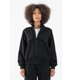Maraton Oversize Kadın Dik Yaka Siyah Tracktop