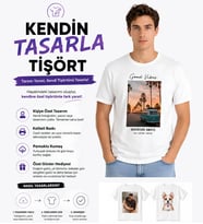 Kişiye Özel Resim ve Yazı Baskılı Unisex Pamuklu Tişört Kendin Tasarla (Beyaz)