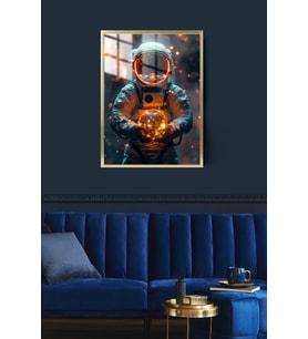 Astronot Uzay Çerçeveli Metal Poster Tablo