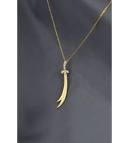 Papatya Silver 925 Ayar Gümüş Dikey Taşlı Zülfikar Kılıç Kolye (Gold)