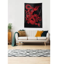 Siyah Kırmızı Ejderha Leke Tutmaz Kadife Kumaş Duvar Örtüsü Duvar Halısı Tapestry (Kırmızı-Siyah)