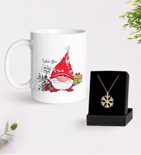 BK Gift Kişiye Özel Yılbaşı Mutlu Yıllar Tasarımlı Kupa ve Kar Tanesi Kolye-8