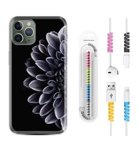 Apple iPhone 11 12 13 14 Pro Max Kılıf Kablo Koruma Spiral Silikon Çiçekler 1639