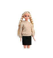 Good Girl Örgü Saçlı Kazaklı Model Oyuncak Bebek 30 Cm - Kış Serisi Tarz Bebekler (Krem/Gri)