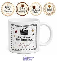 Sinema Sever İçin Kişiye Özel İsimli Baskılı Kupa Bardak Film Gecesi Hediyesi