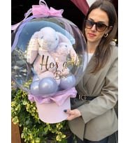 Balon İçinde Peluş anne ve yavrusu  Tavşan Hediye Kutusu