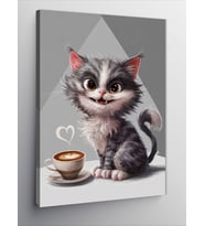 Kanvas Tablo Sevimli Kedi Ve Kahve Fincanı